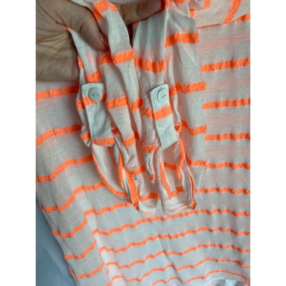 Splendid Neon Orange Striped Sheer Long Sleeve Top - Size L - Picture 4 of 4